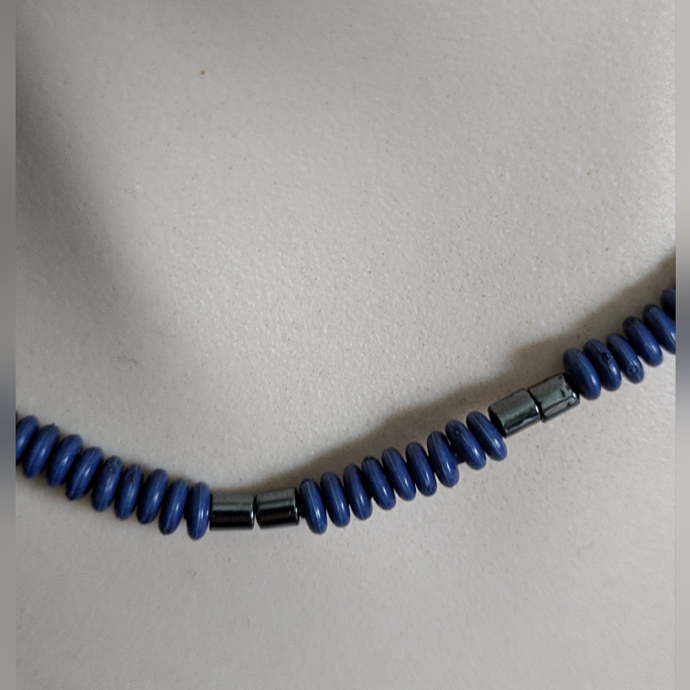 Vintage Blue & Black Beaded Necklace Men Women Unisex Boho Gypsy Coastal Cadual - Picture 5 of 9